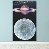 Saturn en Enceladus Canvas Afdruk (Insitu (Houten vloer))
