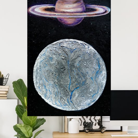 Saturn en Enceladus Poster (Thuiskantoor)