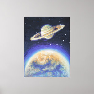 Saturn en Titan  Canvas Afdruk
