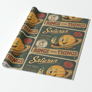 Saturn Fijne Ringen Vintage Ruimte Humor Patroon Cadeaupapier