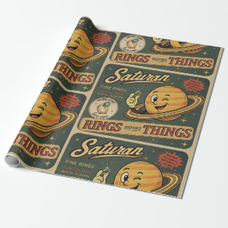 Saturn Fijne Ringen Vintage Ruimte Humor Patroon Cadeaupapier