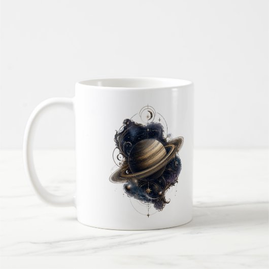Saturn Gouden Ringen Hemellichaam Planeet Mok (Links)
