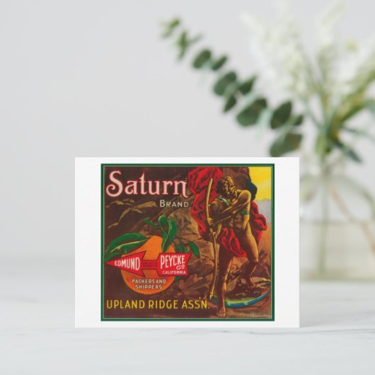 Saturn Oranje LabelUpland, CA Briefkaart (Staand voorkant)