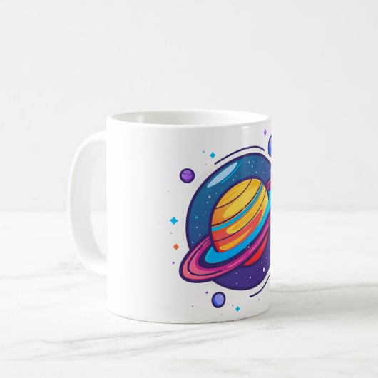 Saturn Planet Coffee Mug – Cosmic Design for Space Koffiemok (Voorkant links)