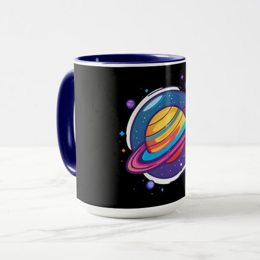 Saturn Planet Coffee Mug – Cosmic Design for Space Mok (Voorkant links)