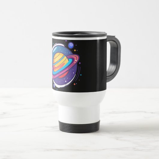 Saturn Planet Coffee Mug – Cosmic Design for Space Reisbeker (Voorkant rechts)