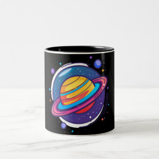 Saturn Planet Coffee Mug – Cosmic Design for Space Tweekleurige Koffiemok