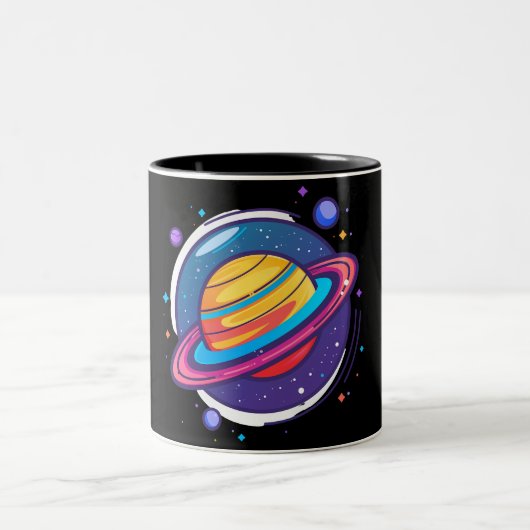 Saturn Planet Coffee Mug – Cosmic Design for Space Tweekleurige Koffiemok (Center)