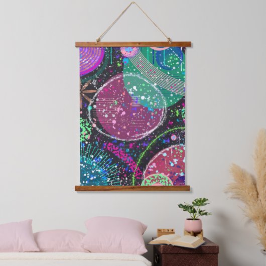 Saturn’s Rings: Maximalist Abstract Art  Hangend Wandkleed (Slaapkamer)