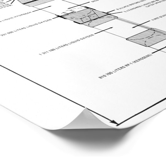 Saturn V Rocket Schematic 8 x10 inch Poster (Hoek)