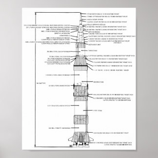 Saturn V Rocket Schematic 8 x10 inch Poster