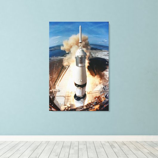 Saturn V Rocket start 1969 Apollo Spacecraft Canvas Afdruk (Insitu (Houten vloer))