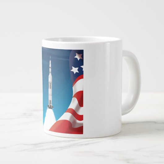 Saturn vijf Space Rocket Illustration Grote Koffiekop (Voorkant rechts)