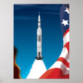 Saturn vijf Space Rocket Illustration Poster (Voorkant)