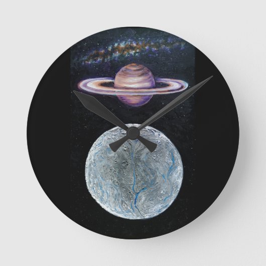 Saturnus en Enceladus Ronde Klok (Voorkant)