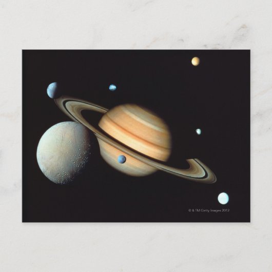 Saturnus en satellieten briefkaart (Voorkant)