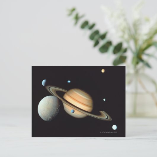 Saturnus en satellieten briefkaart (Staand voorkant)