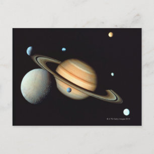 Saturnus en satellieten briefkaart