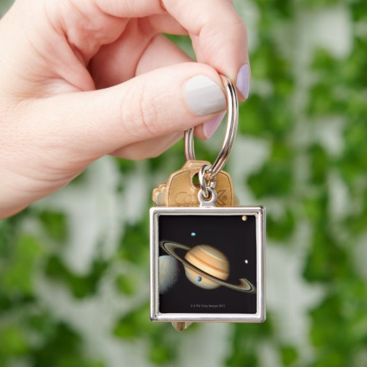 Saturnus en satellieten sleutelhanger (Hand)