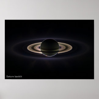 Saturnus met achtergrondverlichting poster
