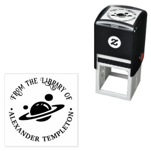 Saturnus met ringen, manen Bibliotheek Boeknaam Zelfinktende Stempel