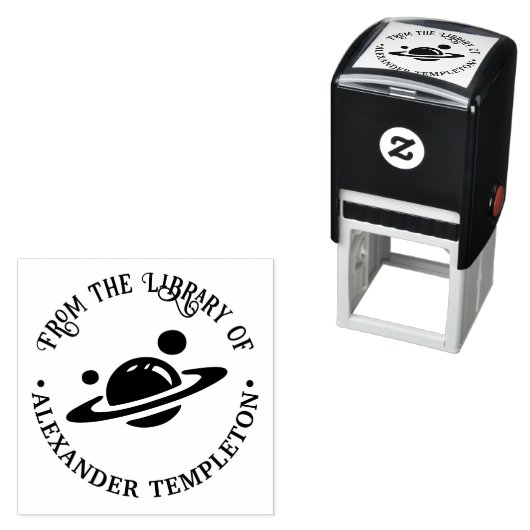 Saturnus met ringen, manen Bibliotheek Boeknaam Zelfinktende Stempel (In situ)