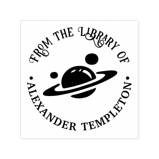 Saturnus met ringen, manen Bibliotheek Boeknaam Zelfinktende Stempel (Design)