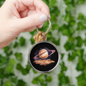 Saturnus planeet waterverf schilderij sleutelhanger (Hand)