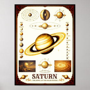 Saturnus & zijn manen astronomische kaart poster