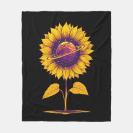 Saturnus Zonnebloem-zwart Fleece Deken
