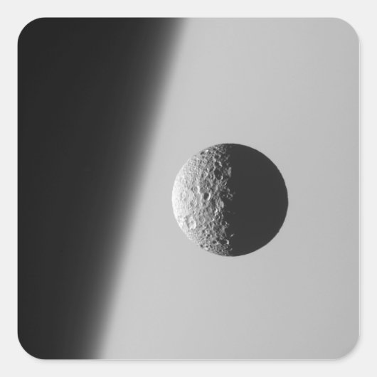 Saturnus's maan Mimas Vierkante Sticker (Voorkant)