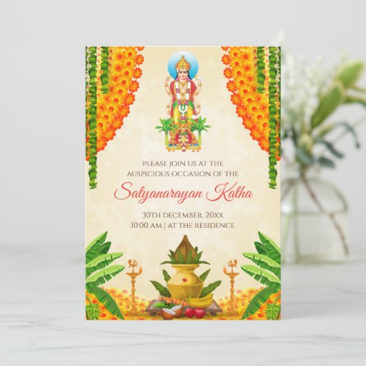Satya Narayan katha uitnodiging Satyanarayan pooja (Staand voorkant)