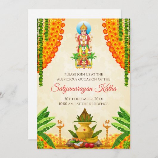 Satya Narayan katha uitnodiging Satyanarayan pooja (Voorkant / Achterkant)