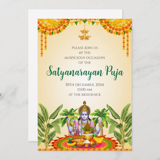 Satya Narayan katha uitnodiging Satyanarayan pooja (Voorkant / Achterkant)