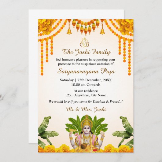 Satyanarayan Katha Invitation Kaart (Voorkant / Achterkant)