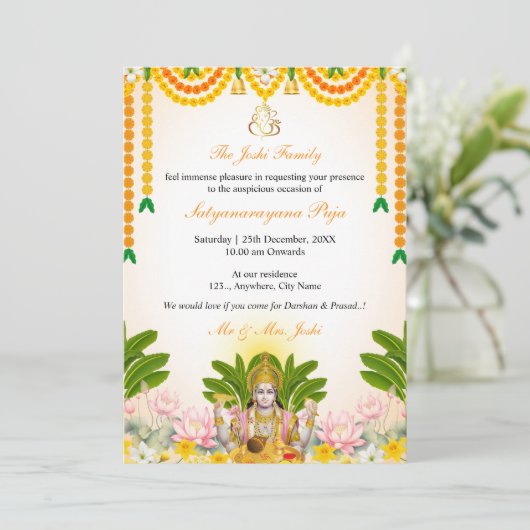 Satyanarayan Katha Invitation Kaart, Indische Puja Kaart (Staand voorkant)