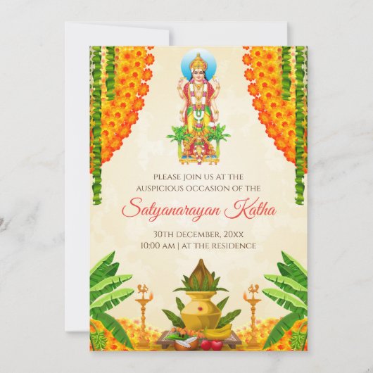 Satyanarayan pooja digitale uitnodigingen (Voorkant)