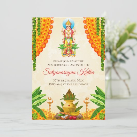 Satyanarayan pooja digitale uitnodigingen (Staand voorkant)