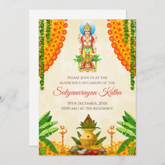 Satyanarayan pooja digitale uitnodigingen (Voorkant / Achterkant)