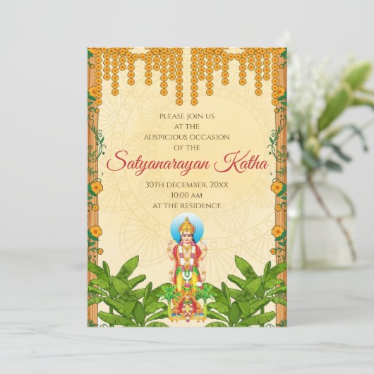 Satyanarayan uitnodiging Indiase puja uitnodigen (Staand voorkant)
