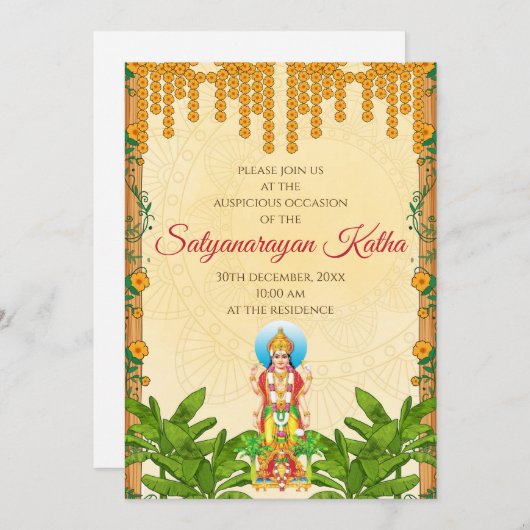 Satyanarayan uitnodiging Indiase puja uitnodigen (Voorkant / Achterkant)