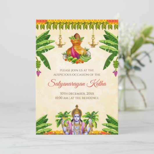 Satyanarayan uitnodiging Indiase puja uitnodigen (Staand voorkant)