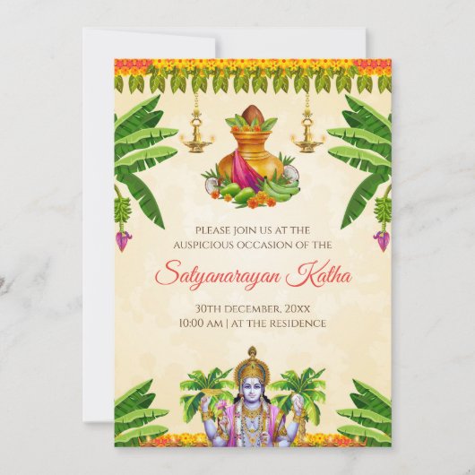 Satyanarayan uitnodiging Indiase puja uitnodiging (Voorkant)