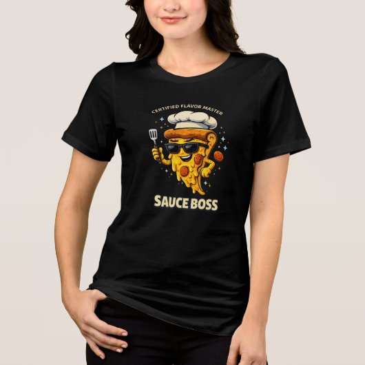 Sauce Boss T-shirt – Grappige Pizzachef Slice Cart (Voorkant)