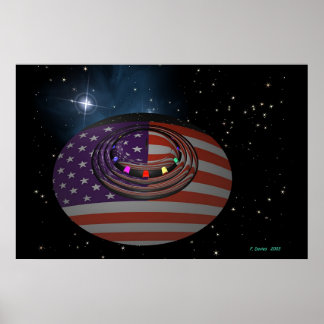 Saucer die de Amerikaanse vlag versie 2 weergeeft Poster