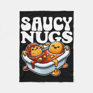 Saucy Nugs Cartoon Food Funny BBQ Sauce Chicken Nu Fleece Deken