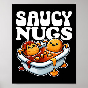 Saucy Nugs Cartoon Food Funny BBQ Sauce Chicken Nu Poster