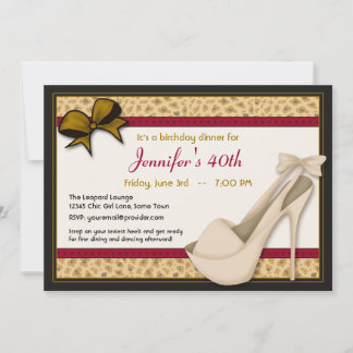 Saucy Tan Heels en Leopard Invitation - Red Gold Kaart