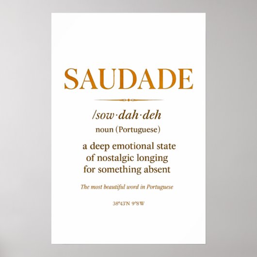 Saudade – Minimalistische Portugese Definitiedruk Poster (Voorkant)