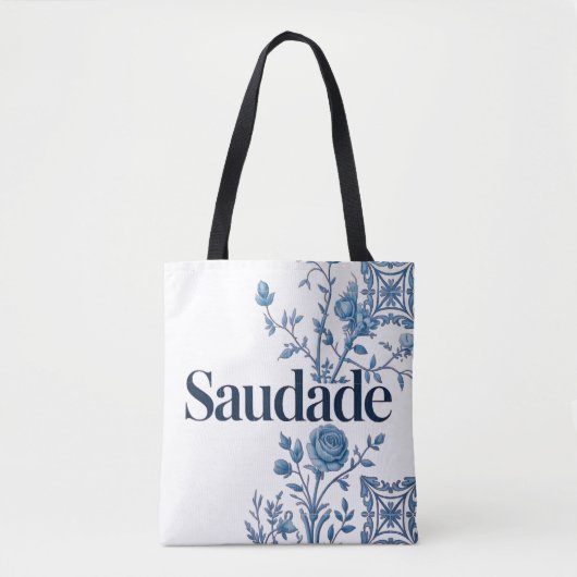 Saudade Portugese Tote Bag – Blauwe Azulejo Bloeme (Voorkant)